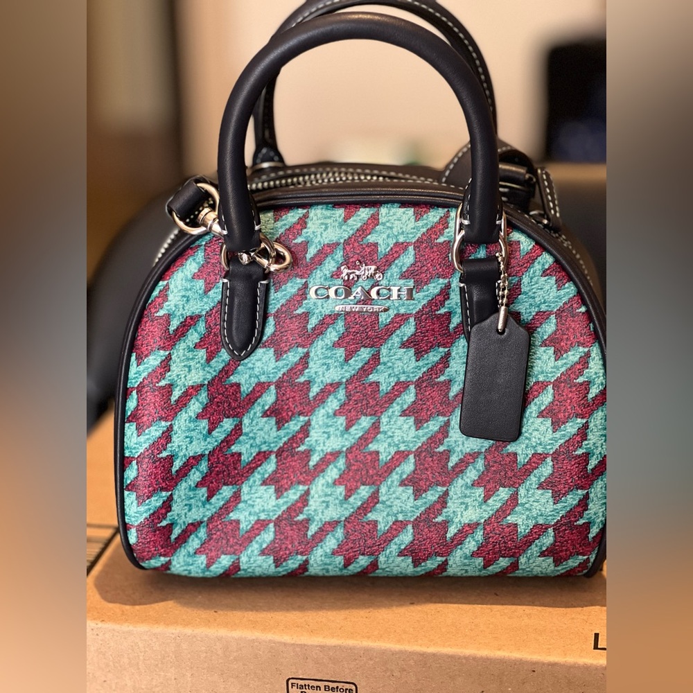 Beautiful Coach Teal and Red geometric crossbody
